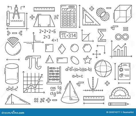 Wiskundige Formules Meetkunde Figuurlijnpictogrammen Stock Illustratie Illustration Of Kubus