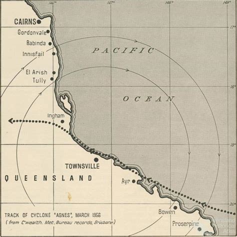 Track of Cyclone Agnes, March 1956 | Queensland Historical Atlas