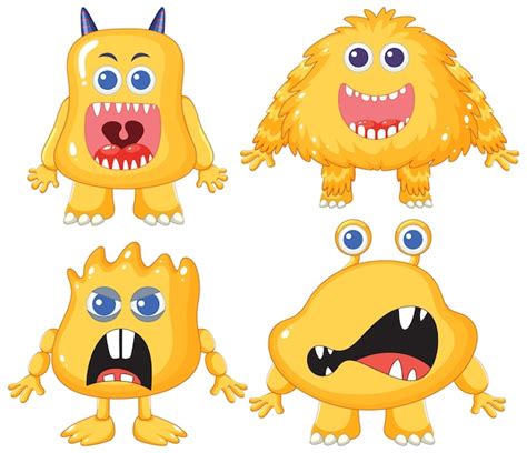 Free Vector Cute Yellow Alien Monsters Cartoon Character