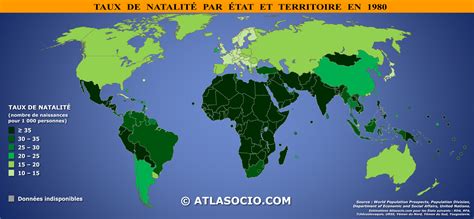 Carte du monde taux de natalité par État Atlasocio