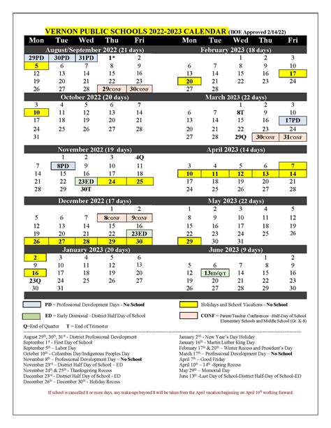 District Calendar - Vernon Public Schools