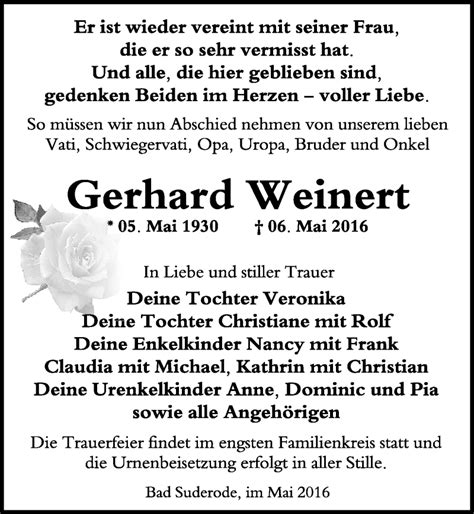 Traueranzeigen Von Gerhard Weinert Abschied Nehmen De