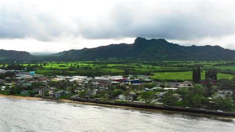 Aerial View Of Kapaa Eastern Kauai Hawaii Shore Rising Up Stock Footage