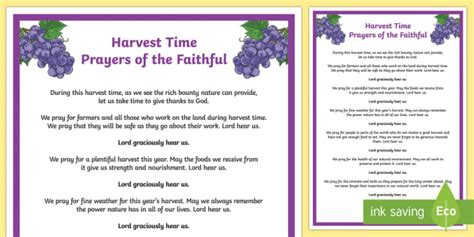 Harvest Time Prayers of the Faithful Print-Out - Twinkl