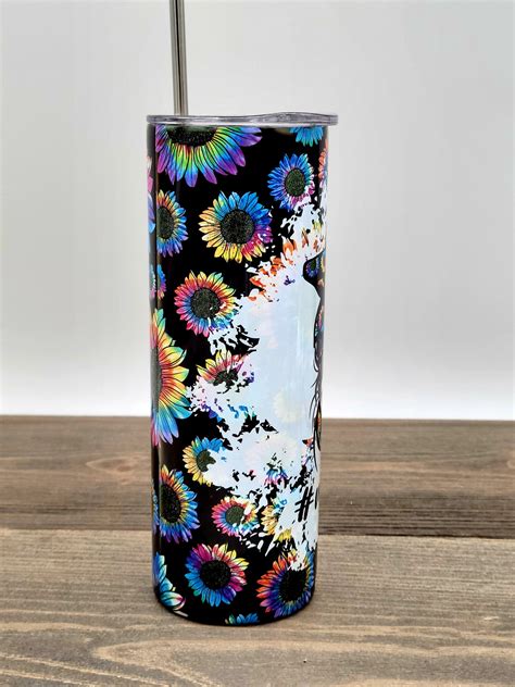 Mom Life Sunflower Tie Dye 20oz Skinny Tumbler Momlife Tumbler Messy