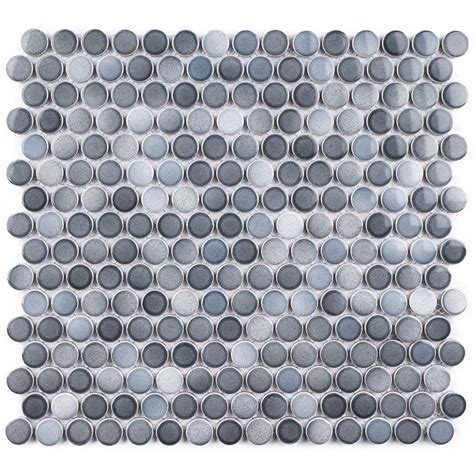 MOLOVO Porcetile Round Multi Gray 12 41 In X 11 46 In Penny Glossy