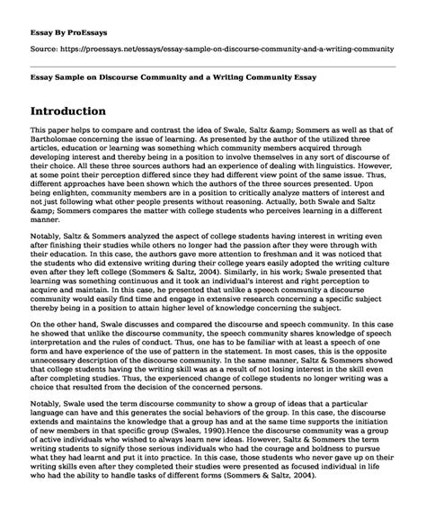 Essay Sample On Discourse Community And A Writing Community Free