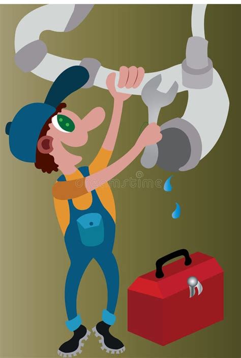 Plumber Fixing A Water Leak Stock Illustration Illustration Of