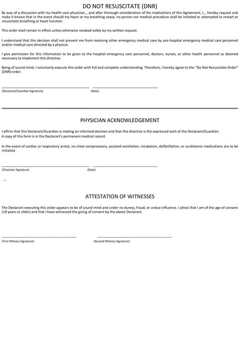 Free Printable Do-Not-Resuscitate (DNR) Order Form [PDF, Word]