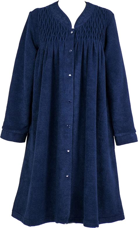 Miss Elaine Plus Robes Snap Front Brushed Terry Fleece Robe In Navy