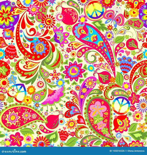 Papel De Parede Colorido Vívido Da Hippie Flores Abstratas Símbolo