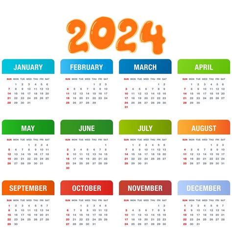 2024 Calendar 2024 Calendar Png Transparent Background Colorful