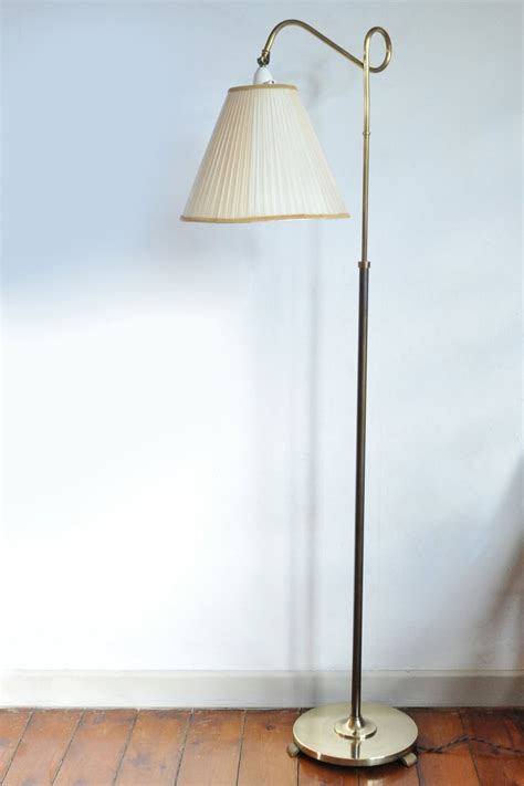 Art Deco Floor Lamp In Brass And Browned Brass With Original Shade 146459