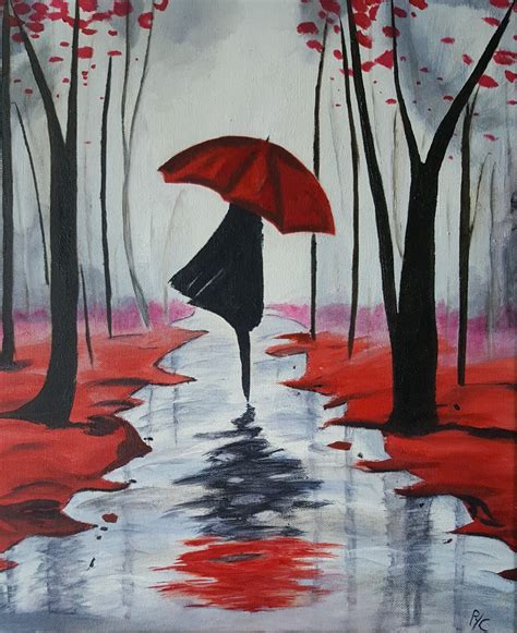 Parapluie En For T Rouge Et Gris Huile Sur Toile Night