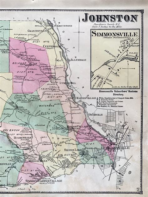 Johnston Map Original 1870 Rhode Island Atlas Simmonsville - Etsy