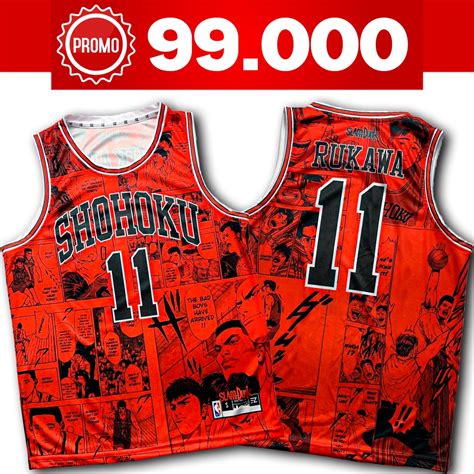 Jual Jersey Rukawa Shohoku Slam Dunk Anime Merah Custom Red