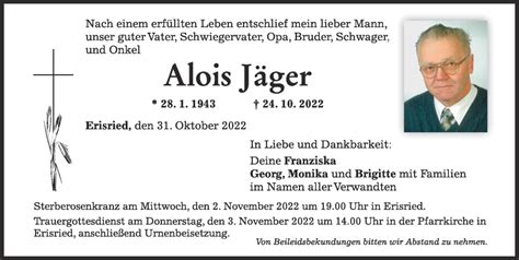 Traueranzeigen Von Alois J Ger Augsburger Allgemeine Zeitung