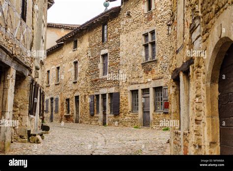 Medieval architecture of Perouges, France, a walled town, a popular ...