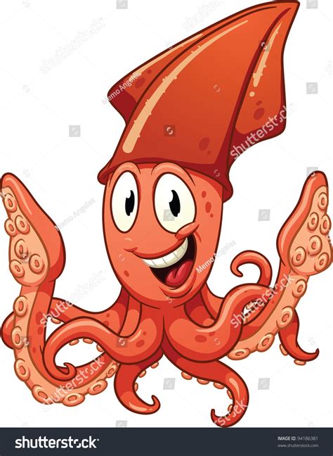 Cute Cartoon Squid Vector Illustration Simple Stock Vector