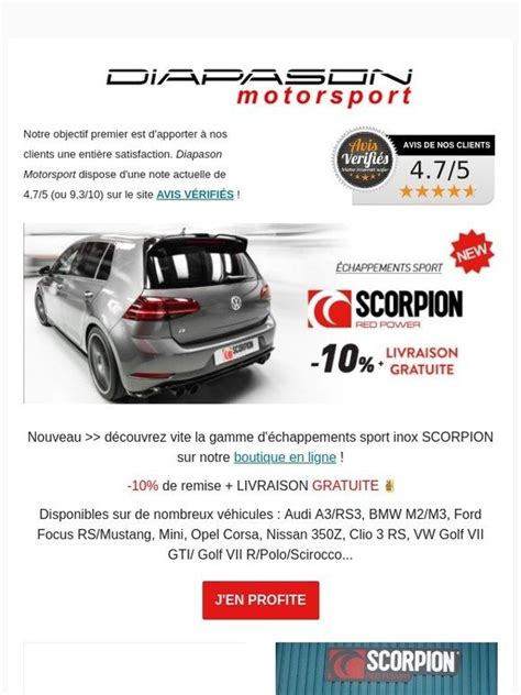 DIAPASON MOTORSPORT Nouveaux découvrez les échappements SCORPION