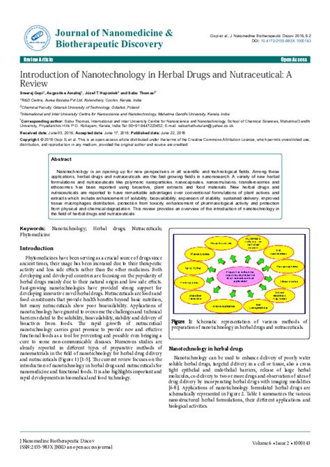 Pdf Introduction Of Nanotechnology In Herbal Drugs And Nutraceutical A Review Józef