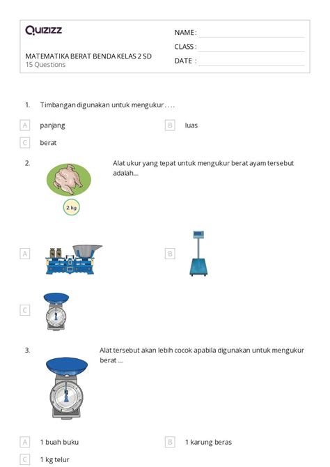 50 Lembar Kerja Mengukur Berat Untuk Kelas 2 Di Quizizz Gratis