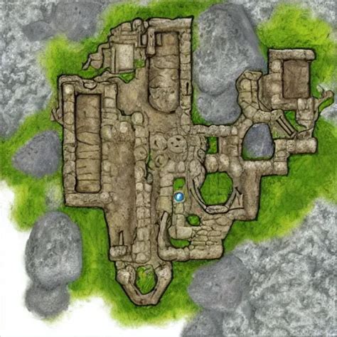 Overhead Rpg Battlemap Of A Stone Fort Sitting Above A Stable