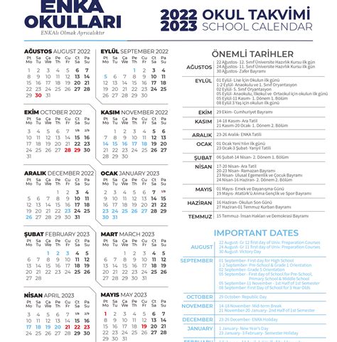 School Calendar Enka Okullar Stanbul