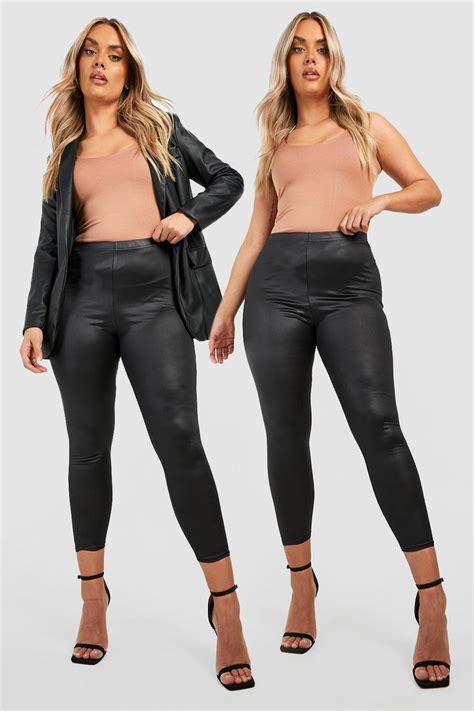 Plus 3 Pack High Waisted Wet Look Leggings Boohoo Uk