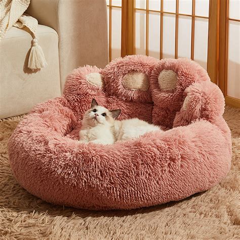 Cute Claw Cat Bed Plush Pink Brown Gray Apollobox