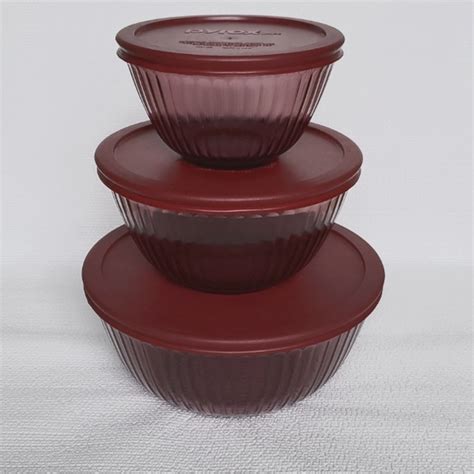 Pyrex Kitchen Vintage Pyrex Cranberry Ribbed Mixing Nesting Bowls