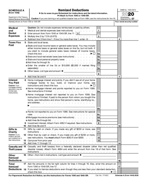 Schedule A Instructions 2020 Fill Online Printable Fillable Blank