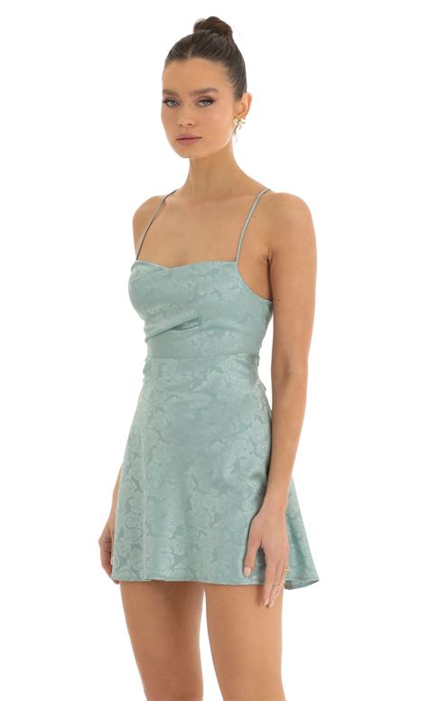 Rowena Floral Jacquard A Line Dress In Teal Lucy In The Sky