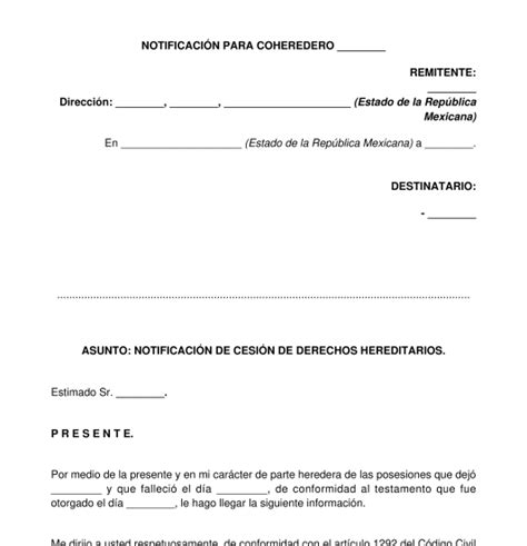 Notificación De Cesión De Derechos Hereditarios