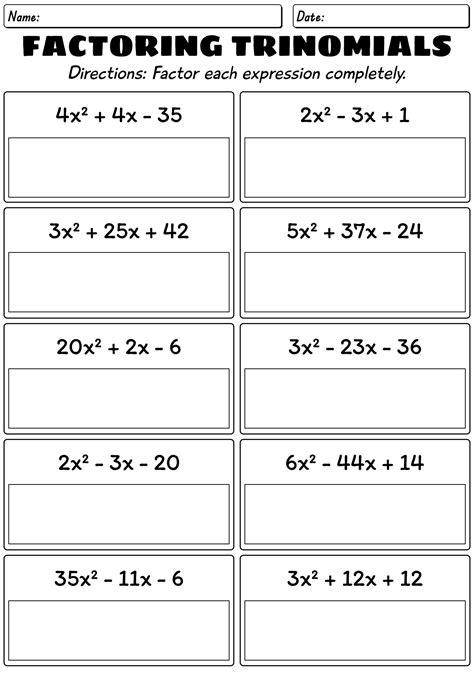 Factoring Perfect Square Trinomials Worksheet