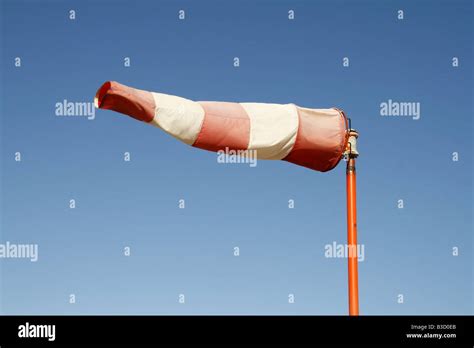 One Wind Sock Blowing In Wind At Plane Airport Stock Photo Alamy