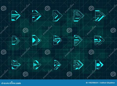 Set Of Futuristic Hud Blue Arrows Cyberpunk Arrows Design For Flyer