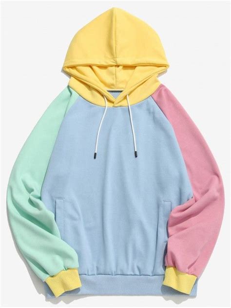 [34 Off] 2021 Zaful Color Block Raglan Sleeve Hoodie In Light Blue Zaful