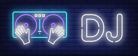 Free Vector Dj Neon Text With Turntable Dj Dj Logo Neon