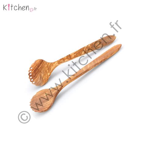 Set de 2 couverts à salade en bois d olivier 31 5cm Couverts à salade