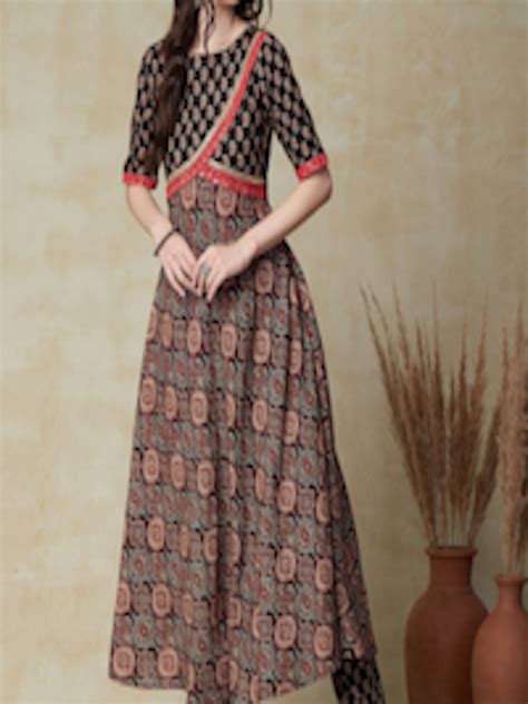 Buy Fashor Ethnic Motifs Printed Mirror Work Kurta With Trousers