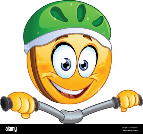 Happy Emoji Emoticon Wearing A Helmet And Riding Bike Stock Vector