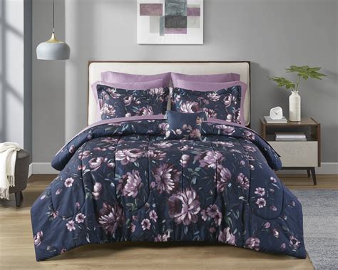 Mainstays 10 Piece Navy Floral Bed In A Bag Comforter Set With Sheets