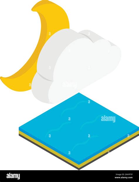 Cloudy Night Icon Isometric Vector Moon Behind Cloud Above Water