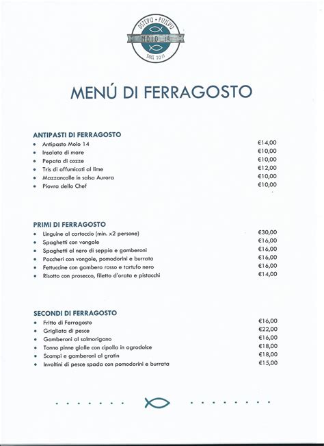 Menù di Ferragosto Molo 14