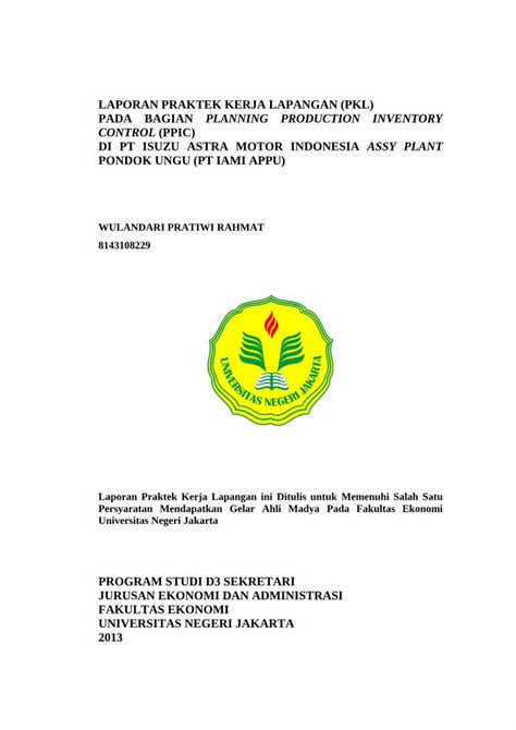 PDF LAPORAN PRAKTEK KERJA LAPANGAN PKL PADA BAGIAN Laporan