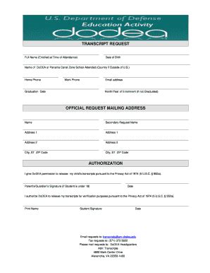 DoDEA Transcript Request Fill And Sign Printable Template Online