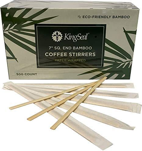 KingSeal Individually Paper Wrapped Bamboo Coffee Stir Sticks 7 Inches