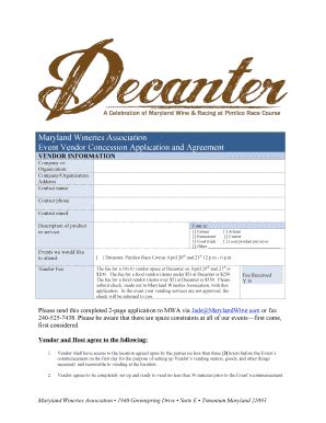 Fillable Online Event Vendor Concession Application And Agreement Fax