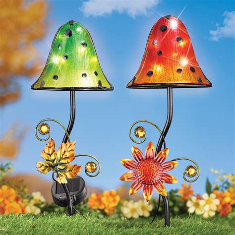 Solar Powered Mushroom Garden Stakes Set Of 2 Collections Etc